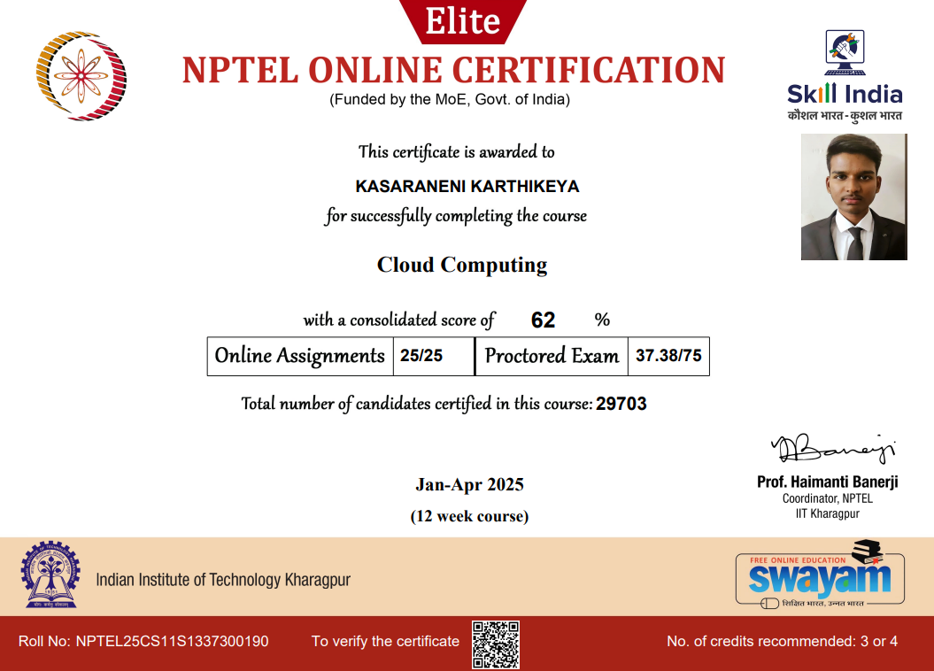 NPTEL Cloud Computing Certificate